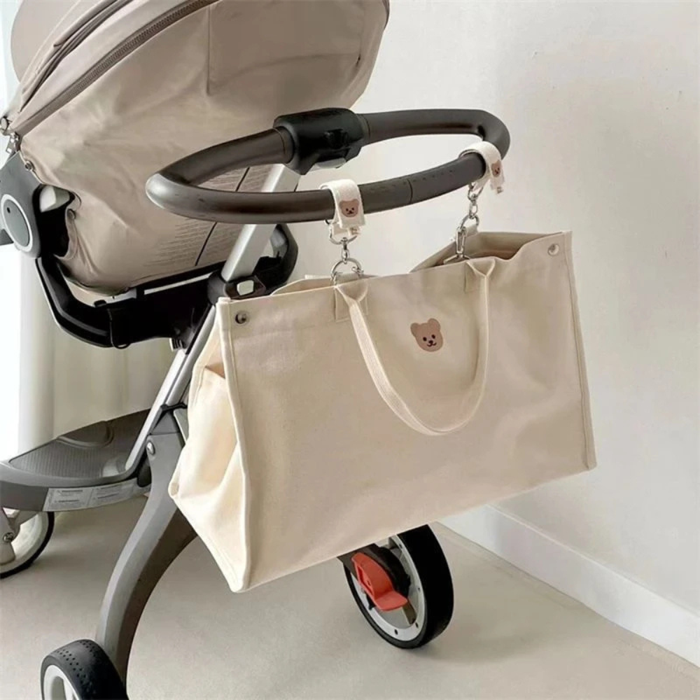 Sac à Langer en toile pour nouveau-né bandoulière spacieux à motif blanc à grande capacité pour bébé idéale pour poussette