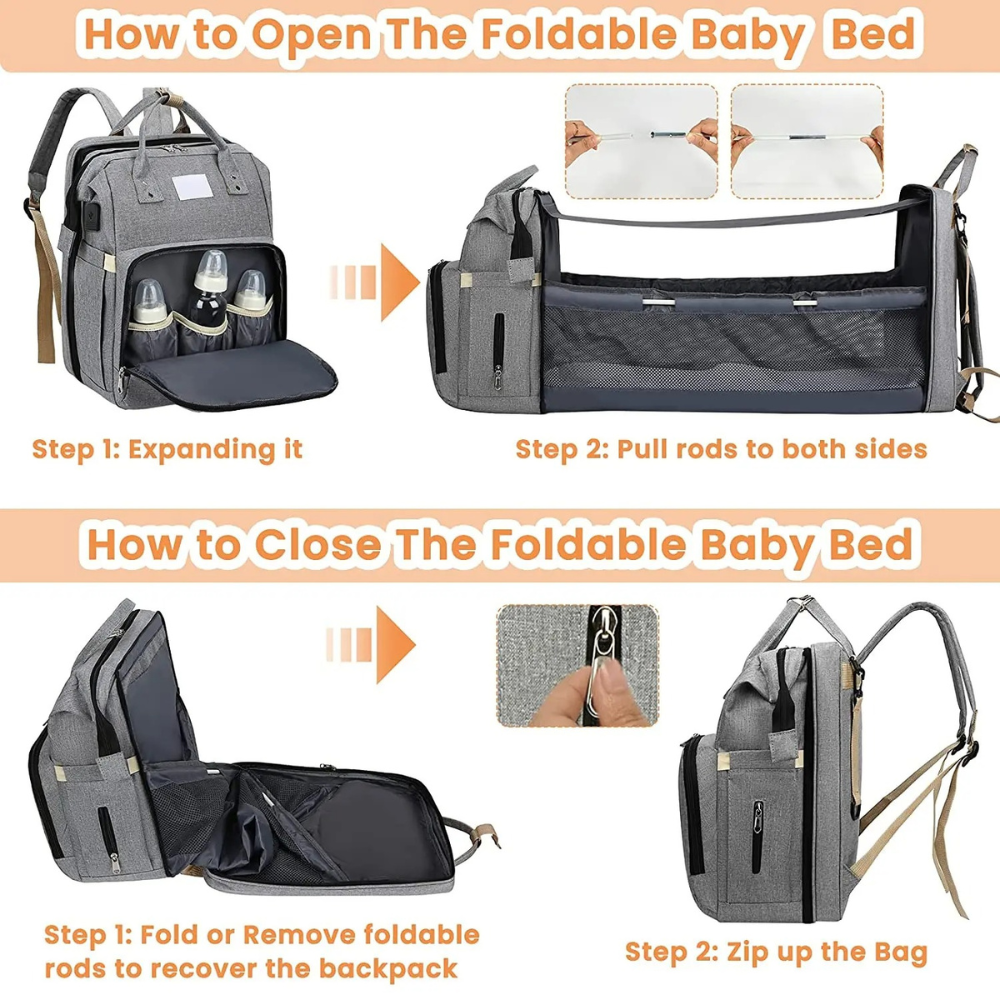 Sac à Langer Pliable noir pour bébé bleu spacieux confortable gris convertible